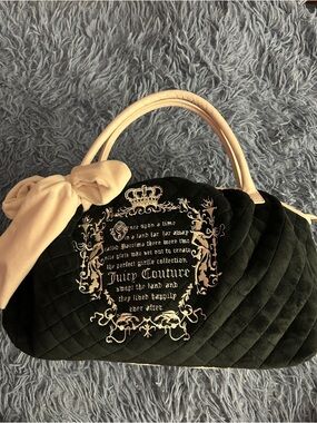 Juicy Couture Black Quilted Tote with Cream Bow and Handles